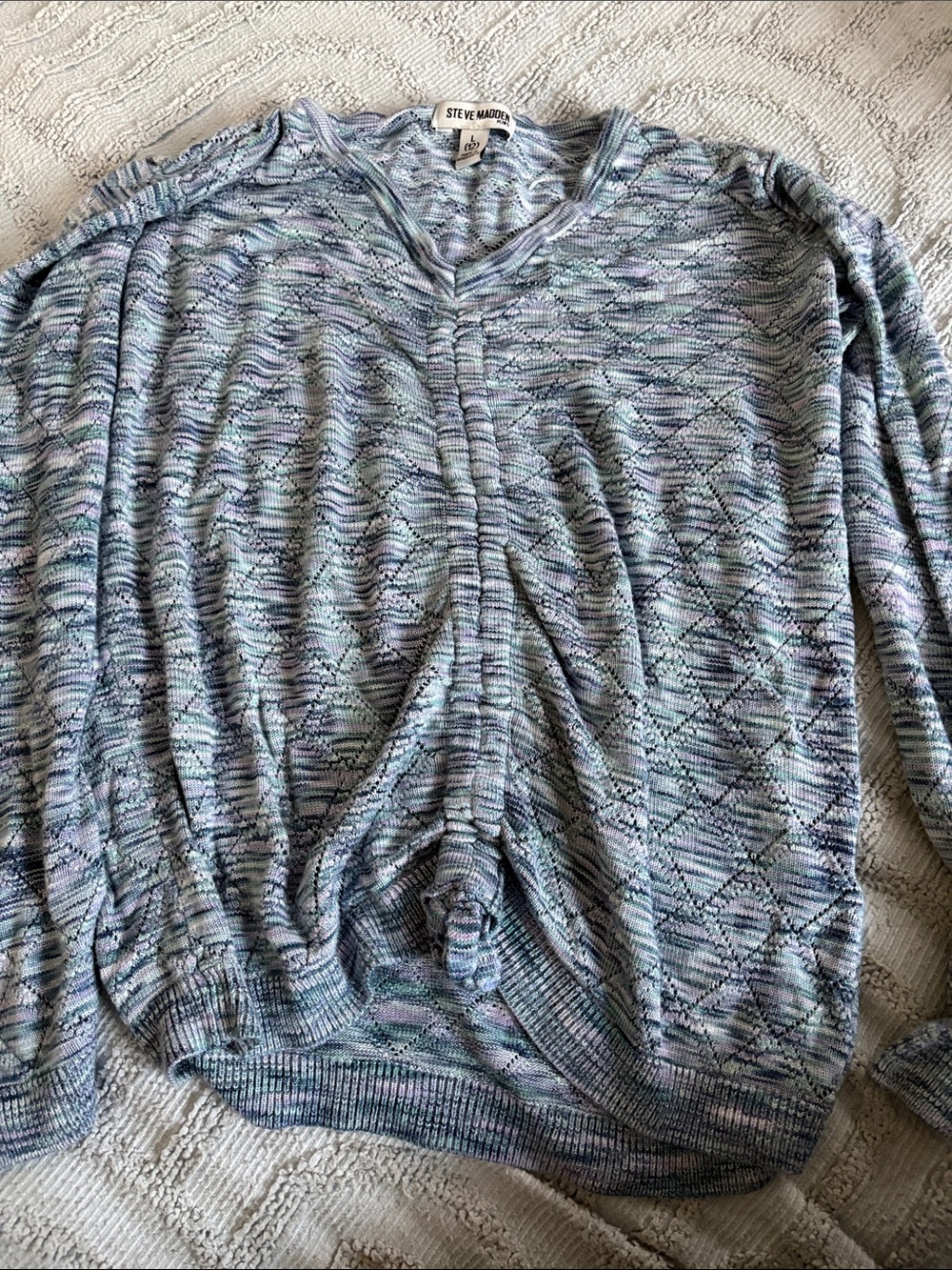 Steve Madden Multicolor Pastel Diamond Knit V-Neck Sweater